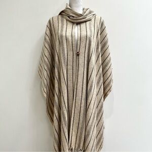 Vintage 70s Hippie Boho Ethnic wool blanket striped Mexican poncho cape OS